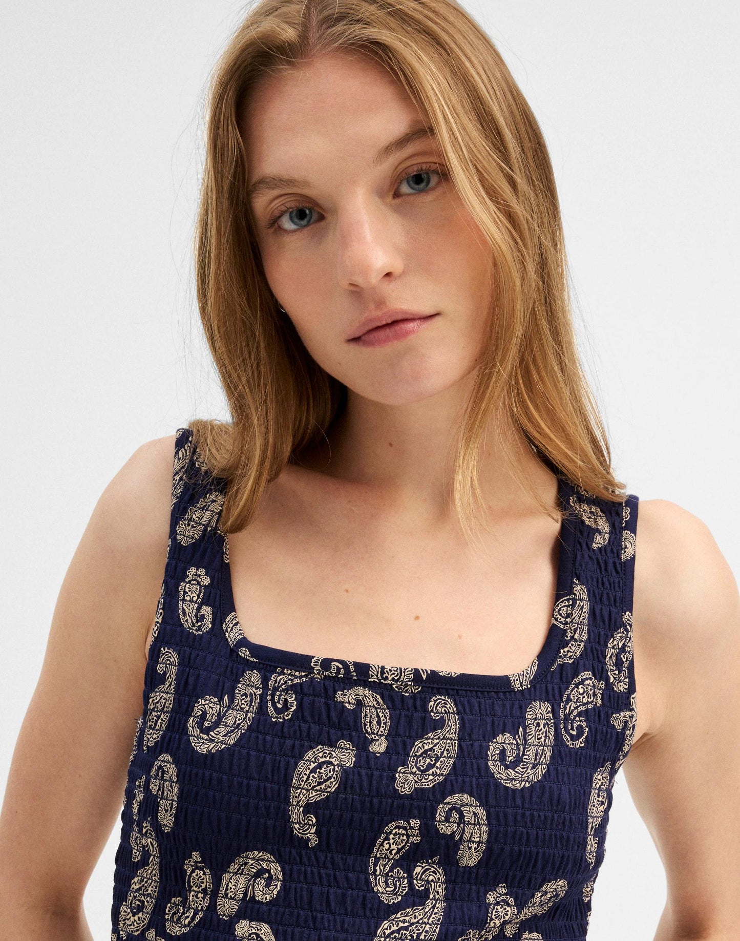 Madewell x Shopbop Smocked Squareneck Tank Tossed Paisley Midnight | Madewell