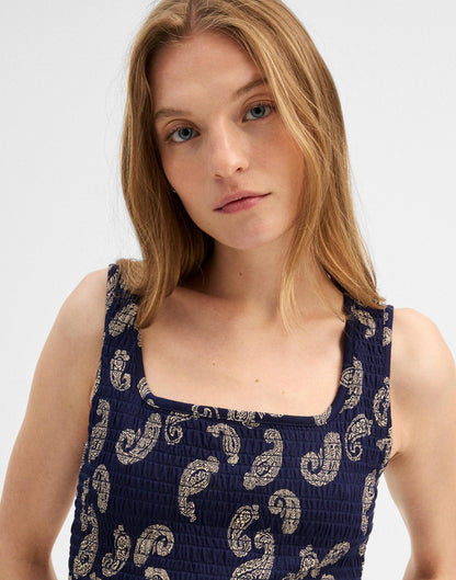 Madewell x Shopbop Smocked Squareneck Tank Tossed Paisley Midnight | Madewell