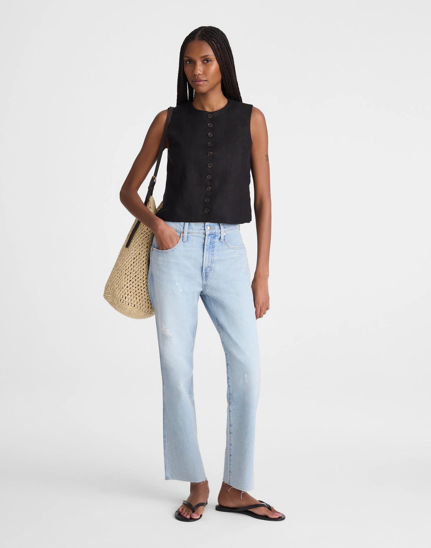 Button-Front Shell Top in 100% Linen Jet Black | Madewell