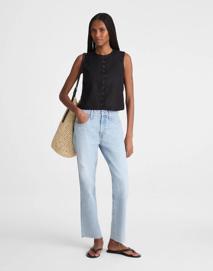 Button-Front Shell Top in 100% Linen Jet Black | Madewell