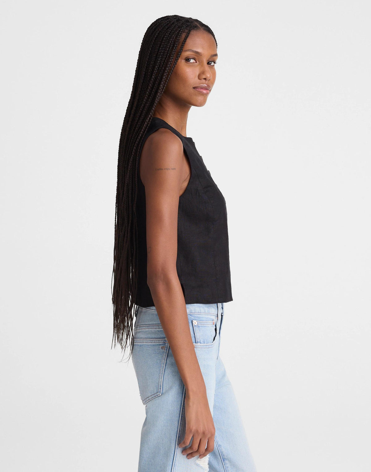 Button-Front Shell Top in 100% Linen Jet Black | Madewell