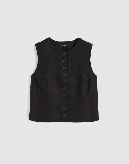 Button-Front Shell Top in 100% Linen Jet Black | Madewell
