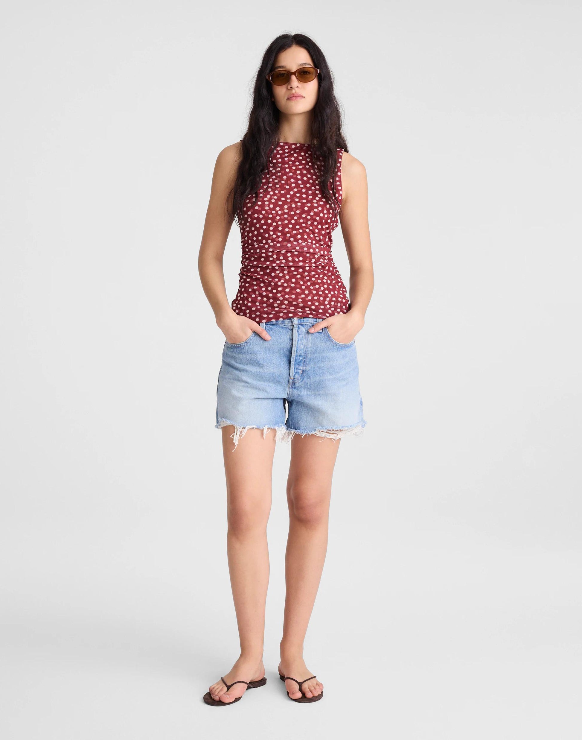 Cinched Double-Layered Mesh Top Red Currant | Madewell