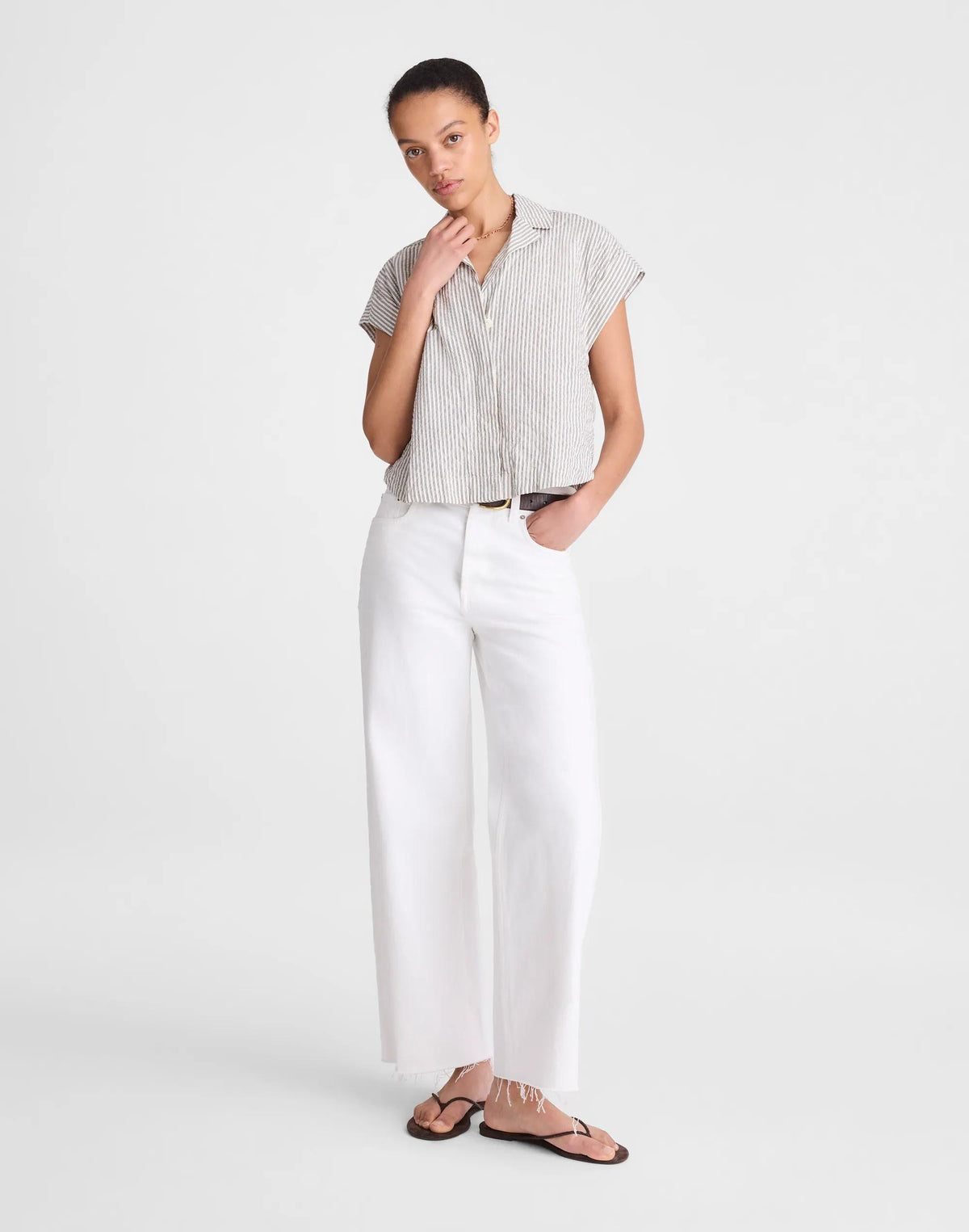 Notch-Collar Popover Shirt Black Vintage Ivory Yarndye | Madewell