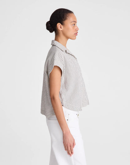 Notch-Collar Popover Shirt Black Vintage Ivory Yarndye | Madewell