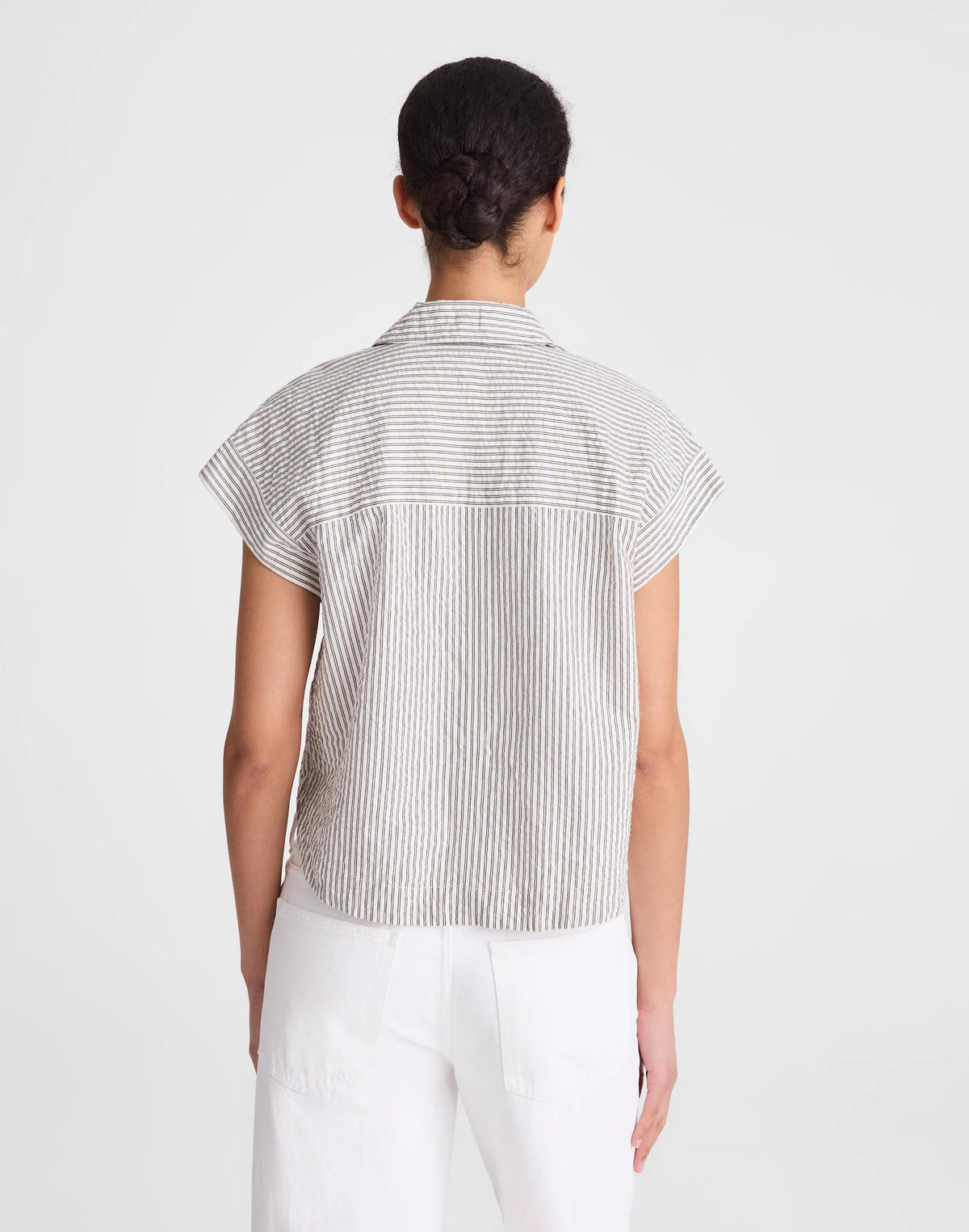 Notch-Collar Popover Shirt Black Vintage Ivory Yarndye | Madewell