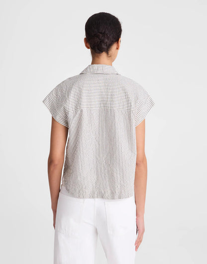 Notch-Collar Popover Shirt Black Vintage Ivory Yarndye | Madewell