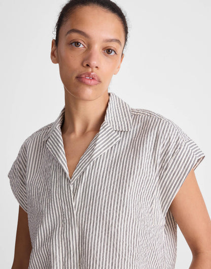 Notch-Collar Popover Shirt Black Vintage Ivory Yarndye | Madewell