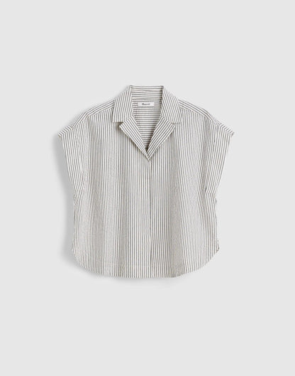 Notch-Collar Popover Shirt Black Vintage Ivory Yarndye | Madewell