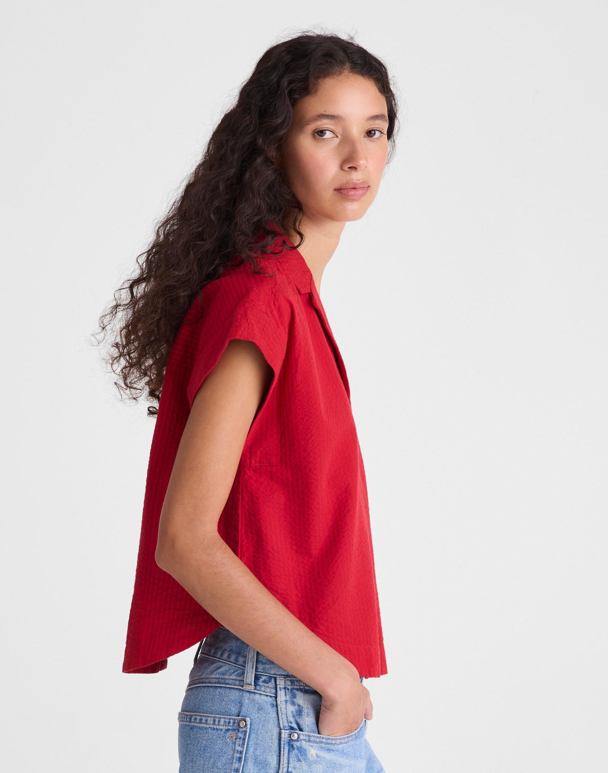 Notch-Collar Popover Shirt Red Currant | Madewell