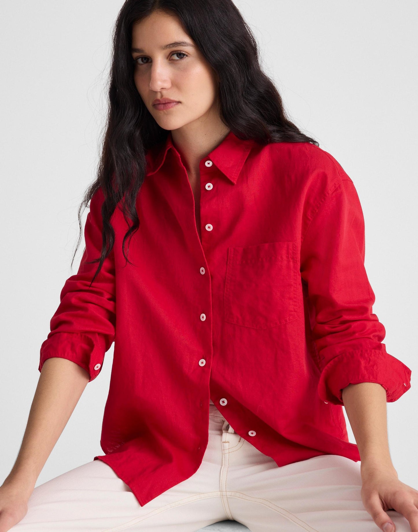 The Easy Shirt in Linen Blend Varsity Red | Madewell