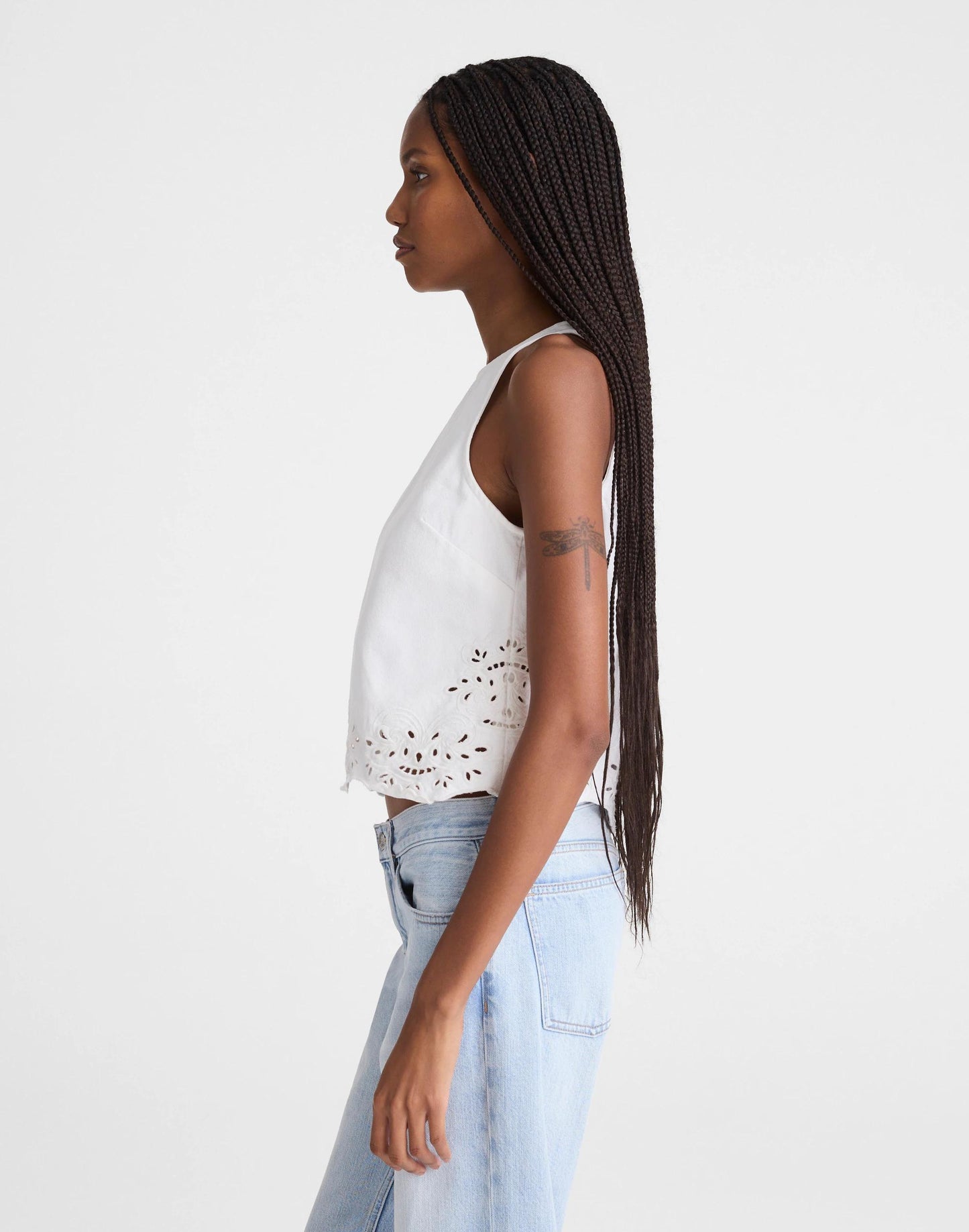 Denim Eyelet Shell Top in Tile White Tile White | Madewell