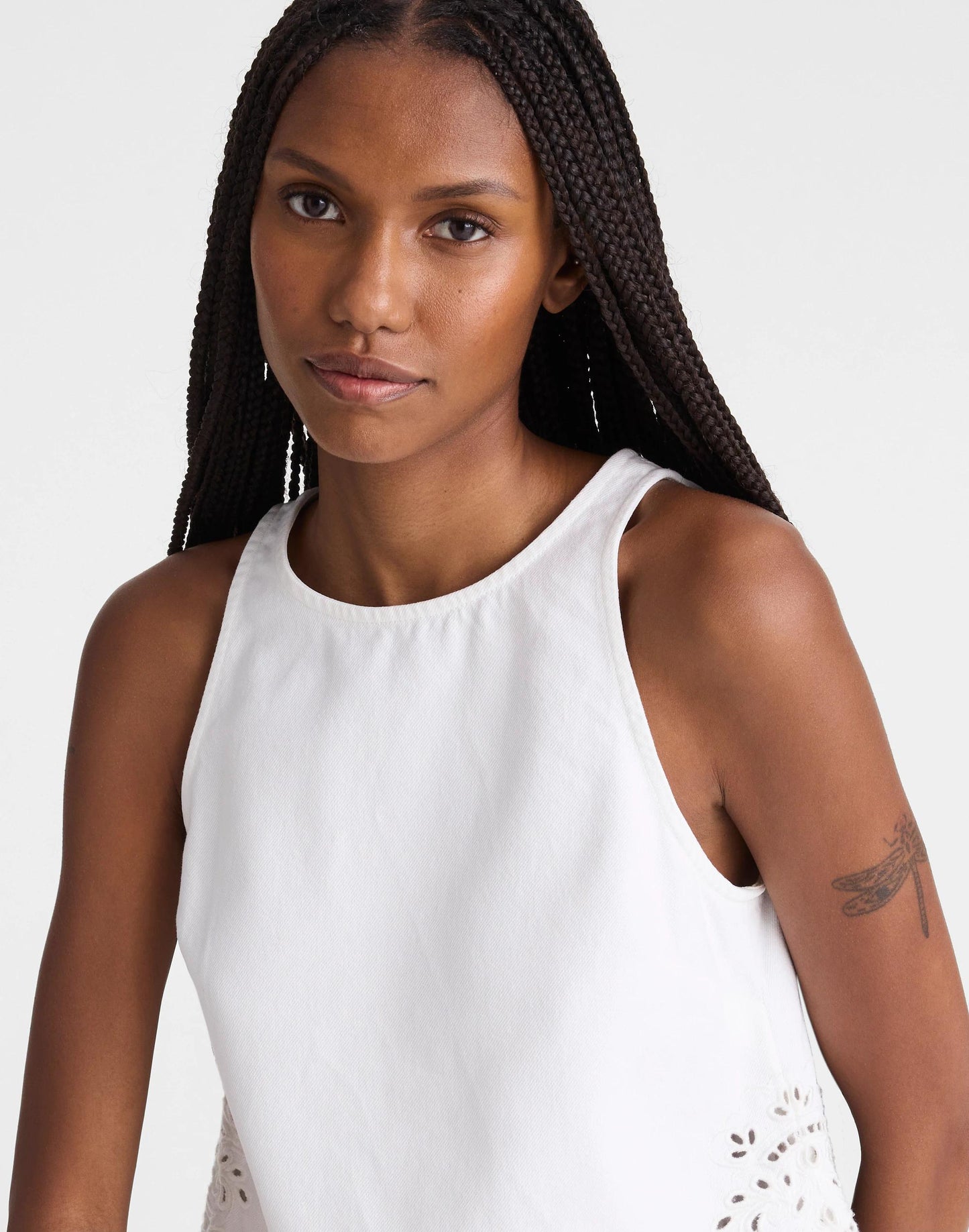 Denim Eyelet Shell Top in Tile White Tile White | Madewell