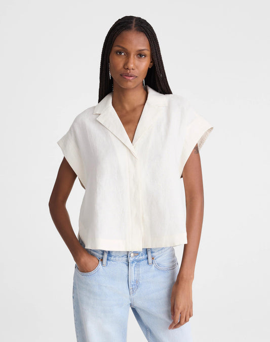 Notch-Collar Popover Shirt Ivory Linen | Madewell