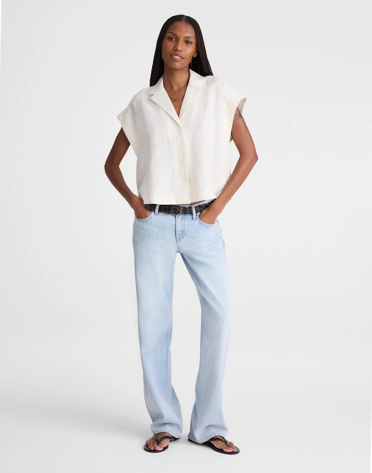 Notch-Collar Popover Shirt Ivory Linen | Madewell