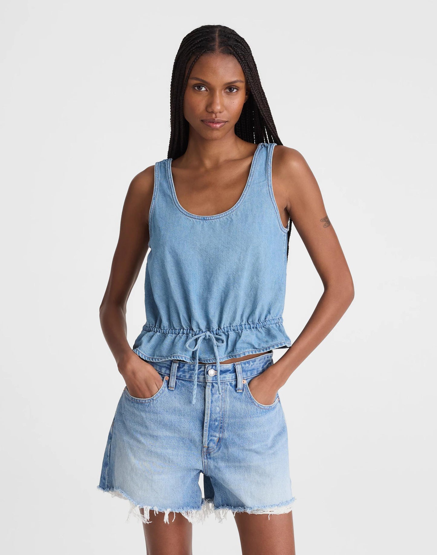 Airy Denim Scoopneck Peplum Top Lido Wash | Madewell