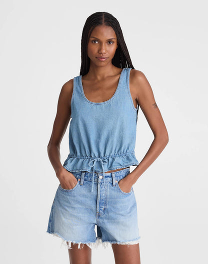 Airy Denim Scoopneck Peplum Top Lido Wash | Madewell
