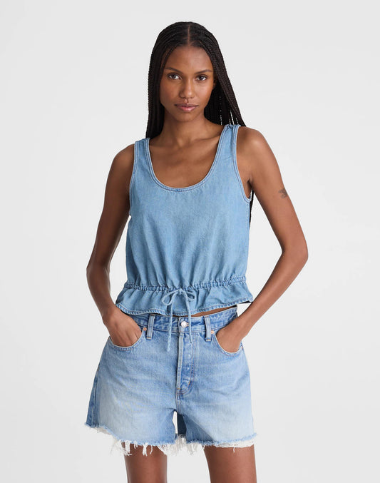Airy Denim Scoopneck Peplum Top Lido Wash | Madewell