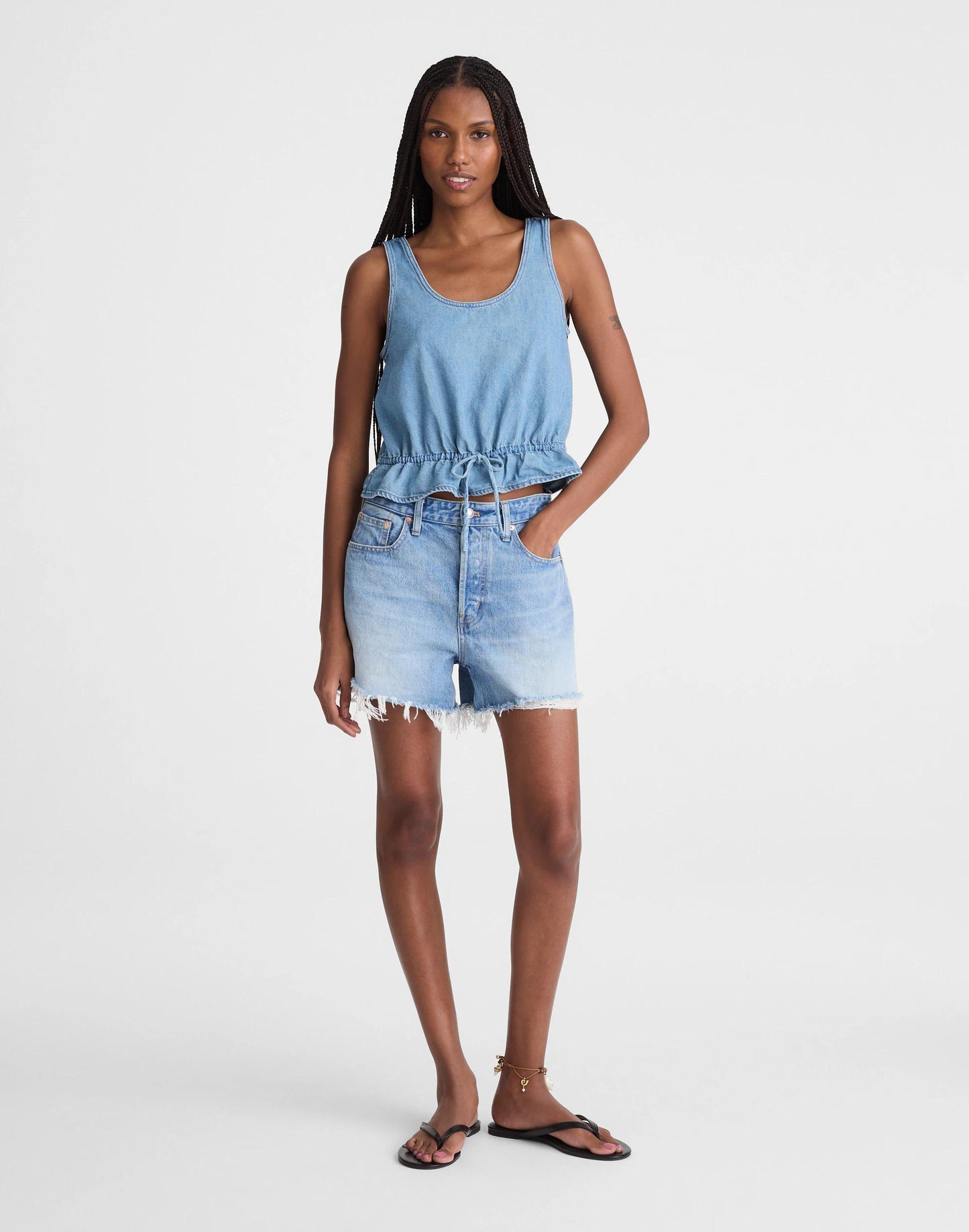 Airy Denim Scoopneck Peplum Top Lido Wash | Madewell