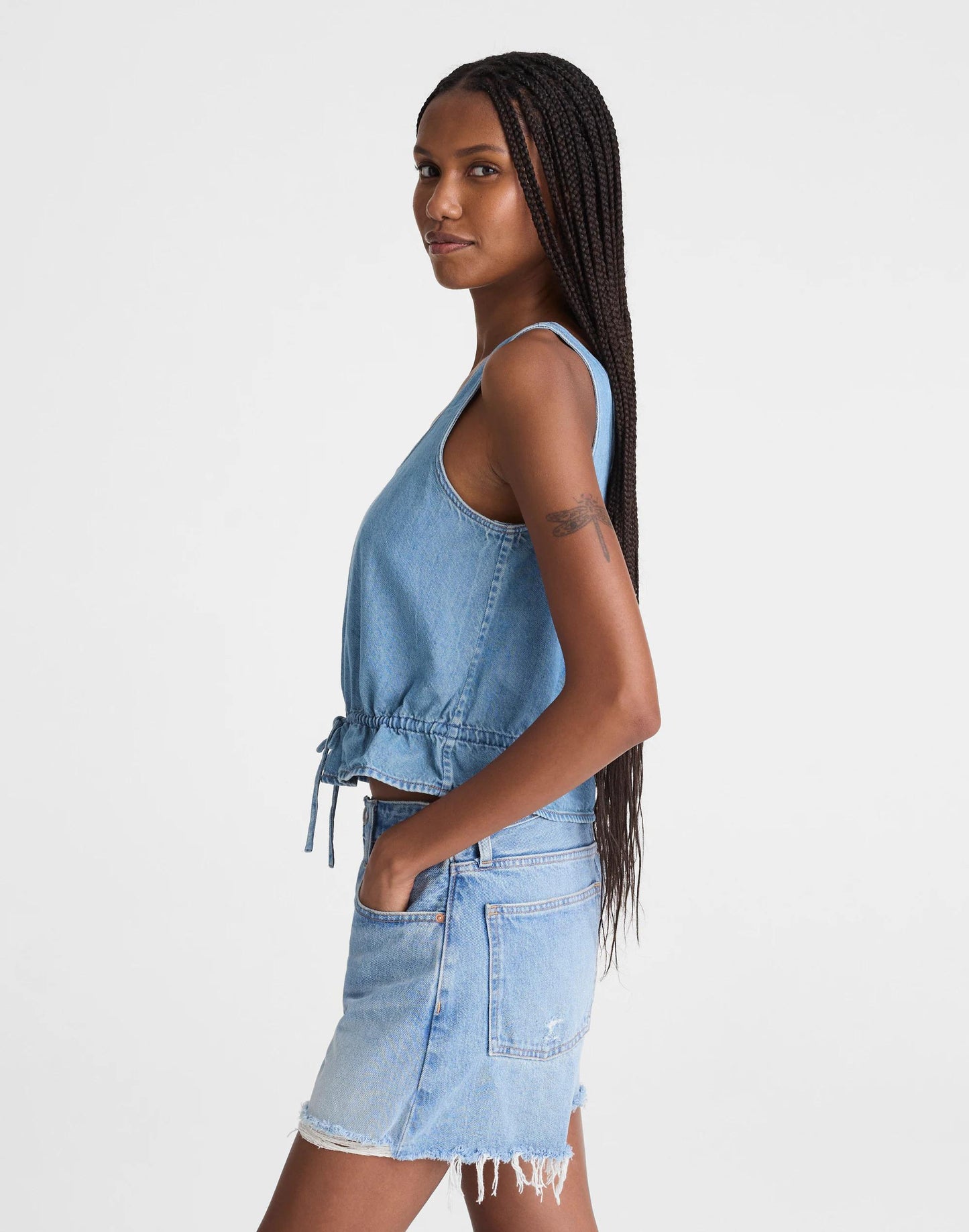 Airy Denim Scoopneck Peplum Top Lido Wash | Madewell