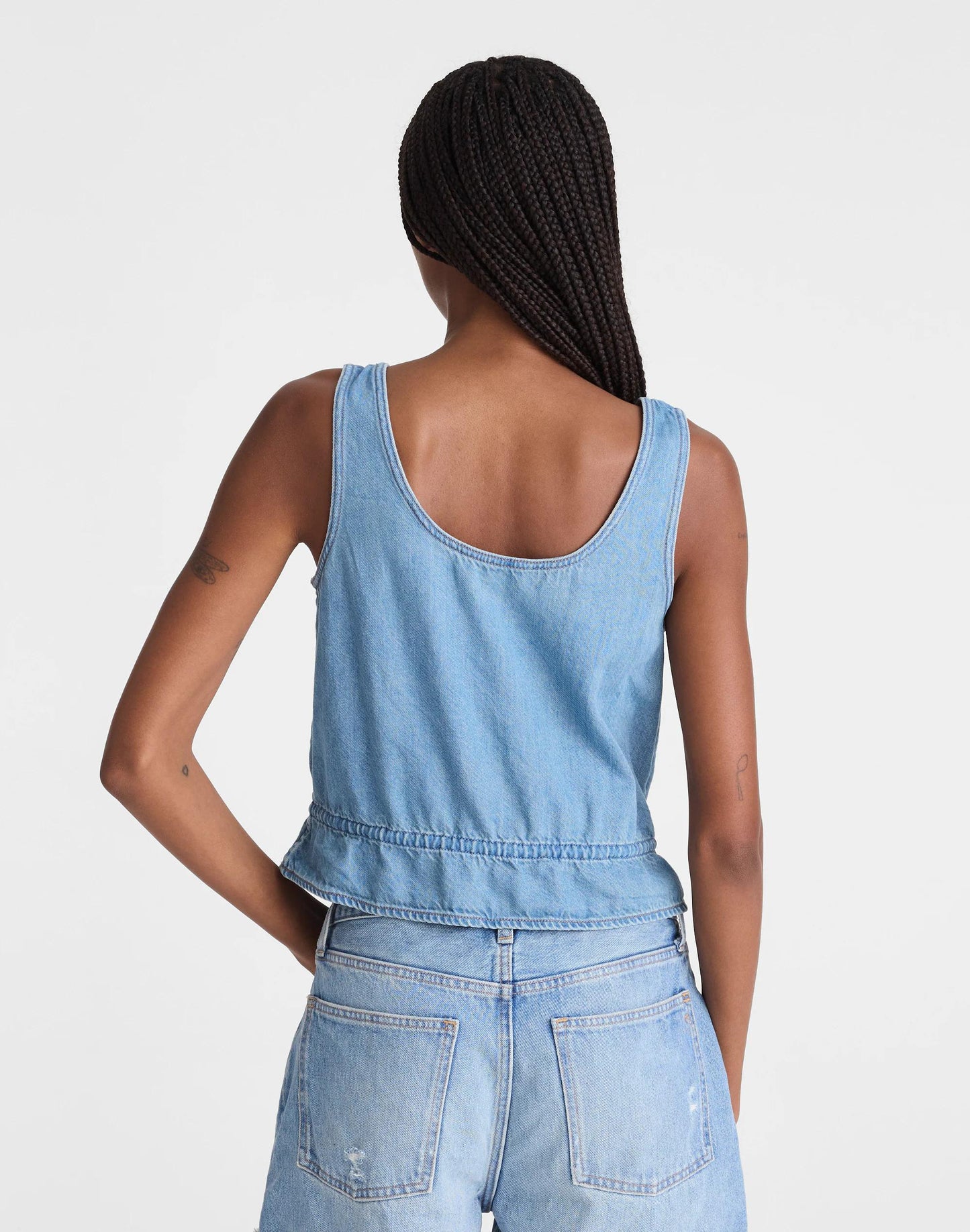 Airy Denim Scoopneck Peplum Top Lido Wash | Madewell