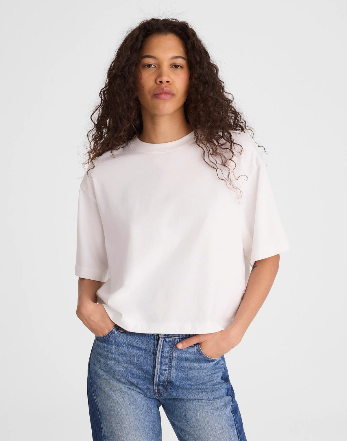 The Boxy Crop Tee in Allday Jersey White | Madewell