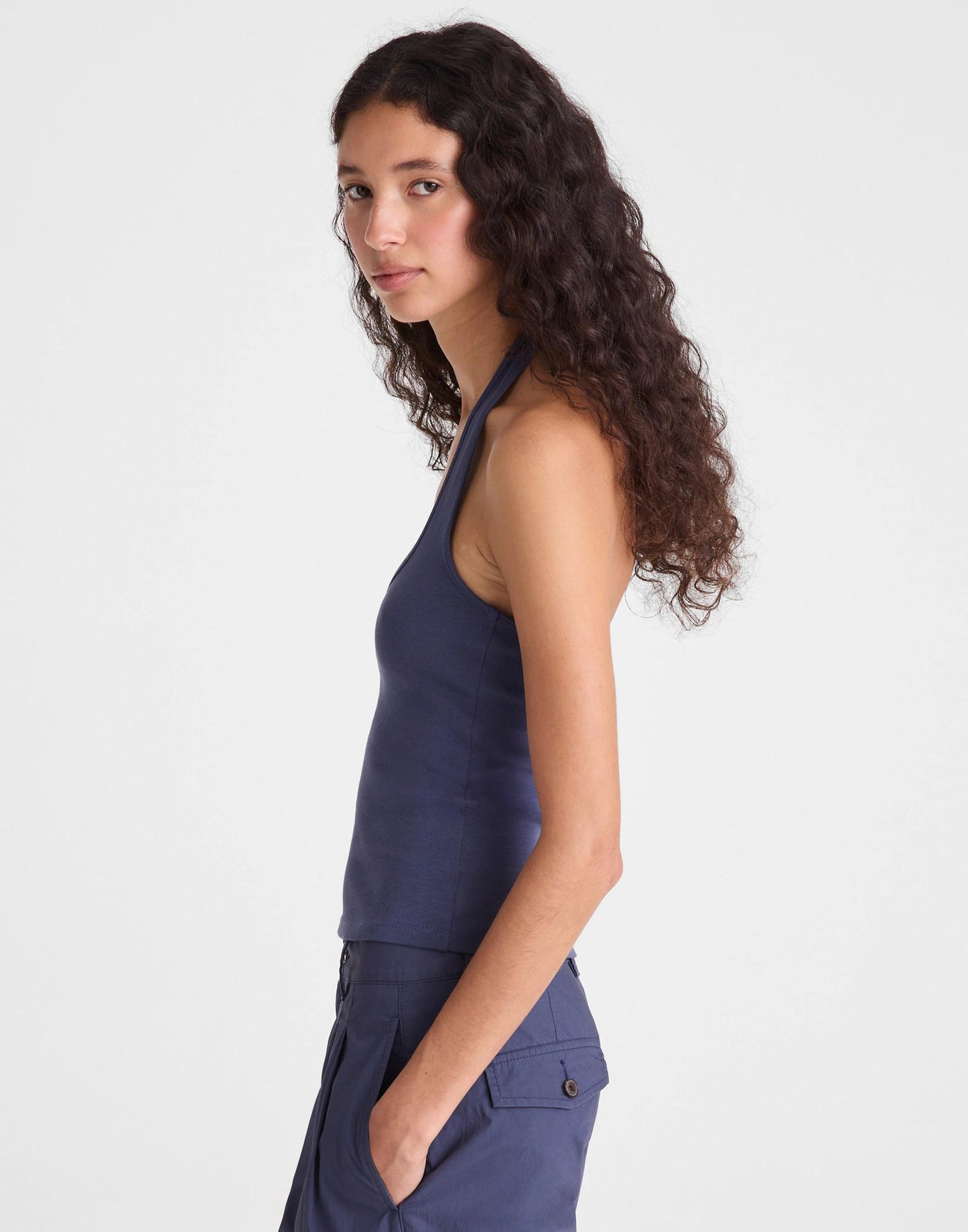 The '90s Halter Top in Compact Cotton Petrol Navy | Madewell