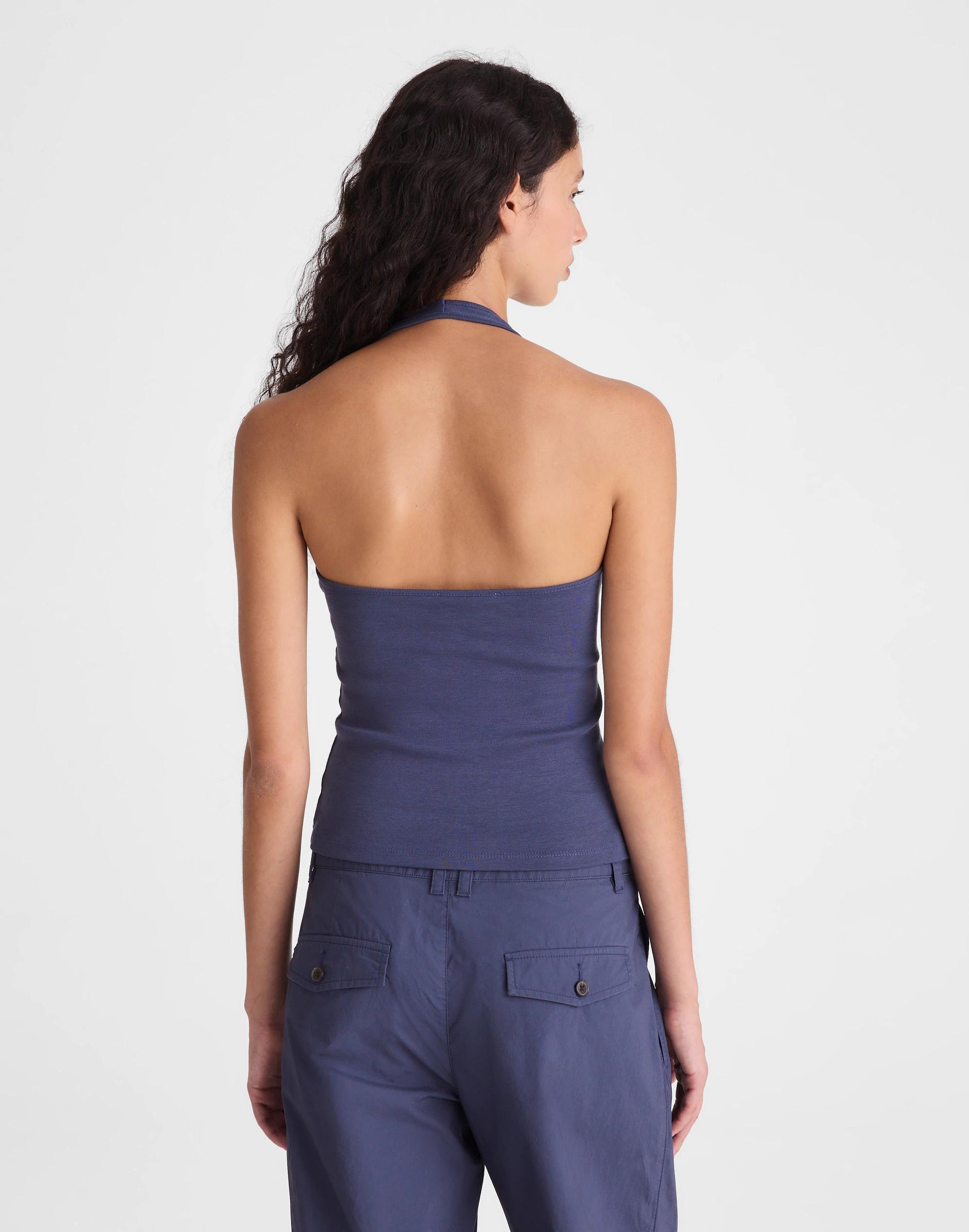 The '90s Halter Top in Compact Cotton Petrol Navy | Madewell