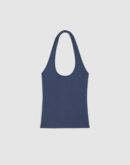 The '90s Halter Top in Compact Cotton Petrol Navy | Madewell