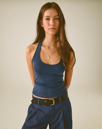 The '90s Halter Top in Compact Cotton Petrol Navy | Madewell