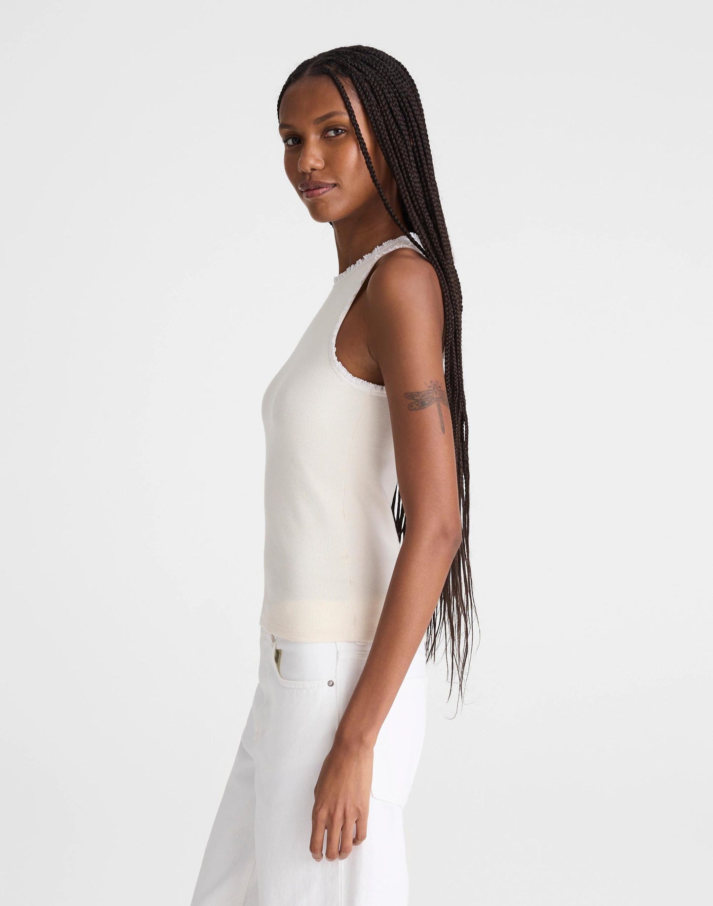 Lace-Trim Ribbed Tank Vintage Ivory | Madewell