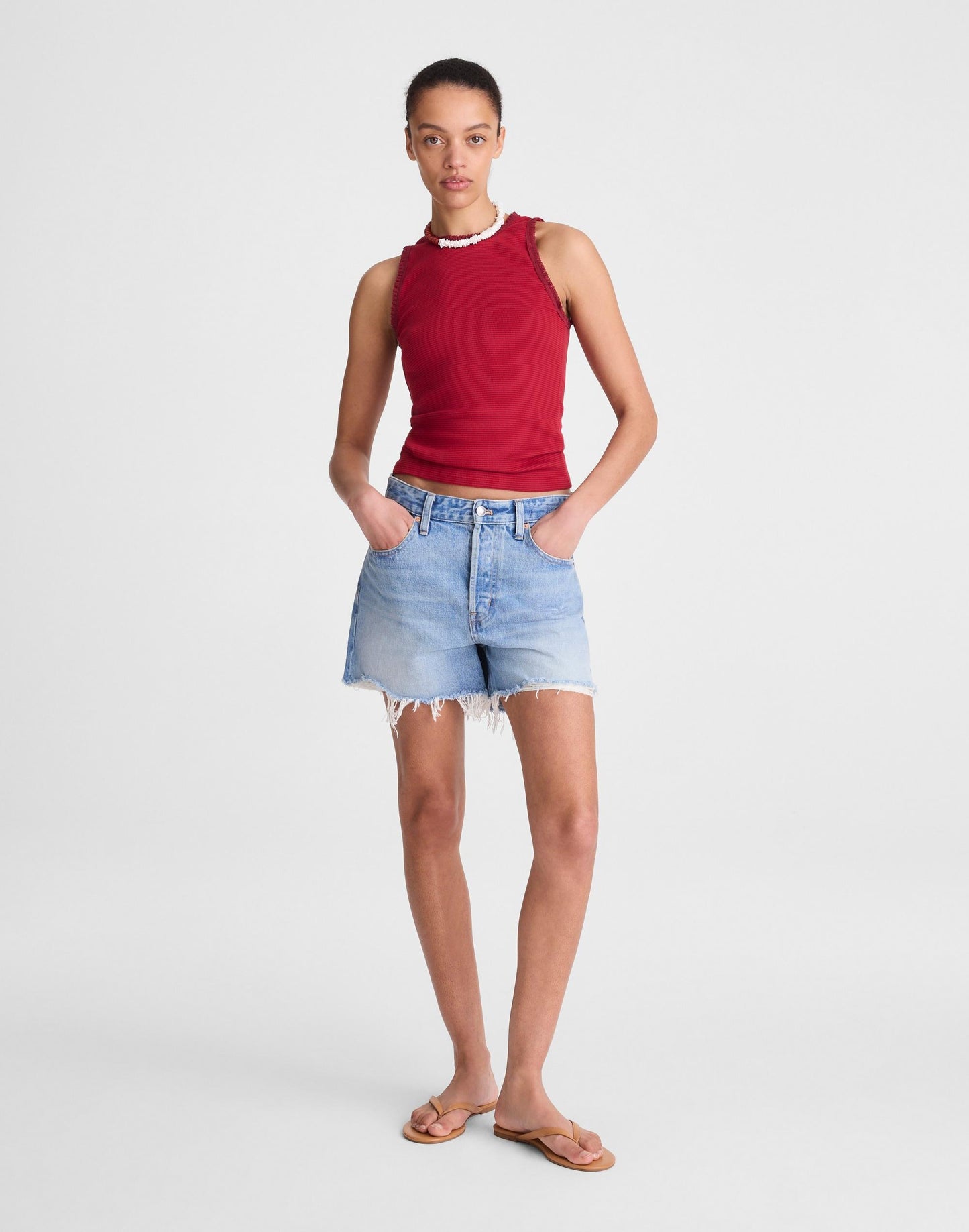 Lace-Trim Ribbed Tank Red Currant | Madewell