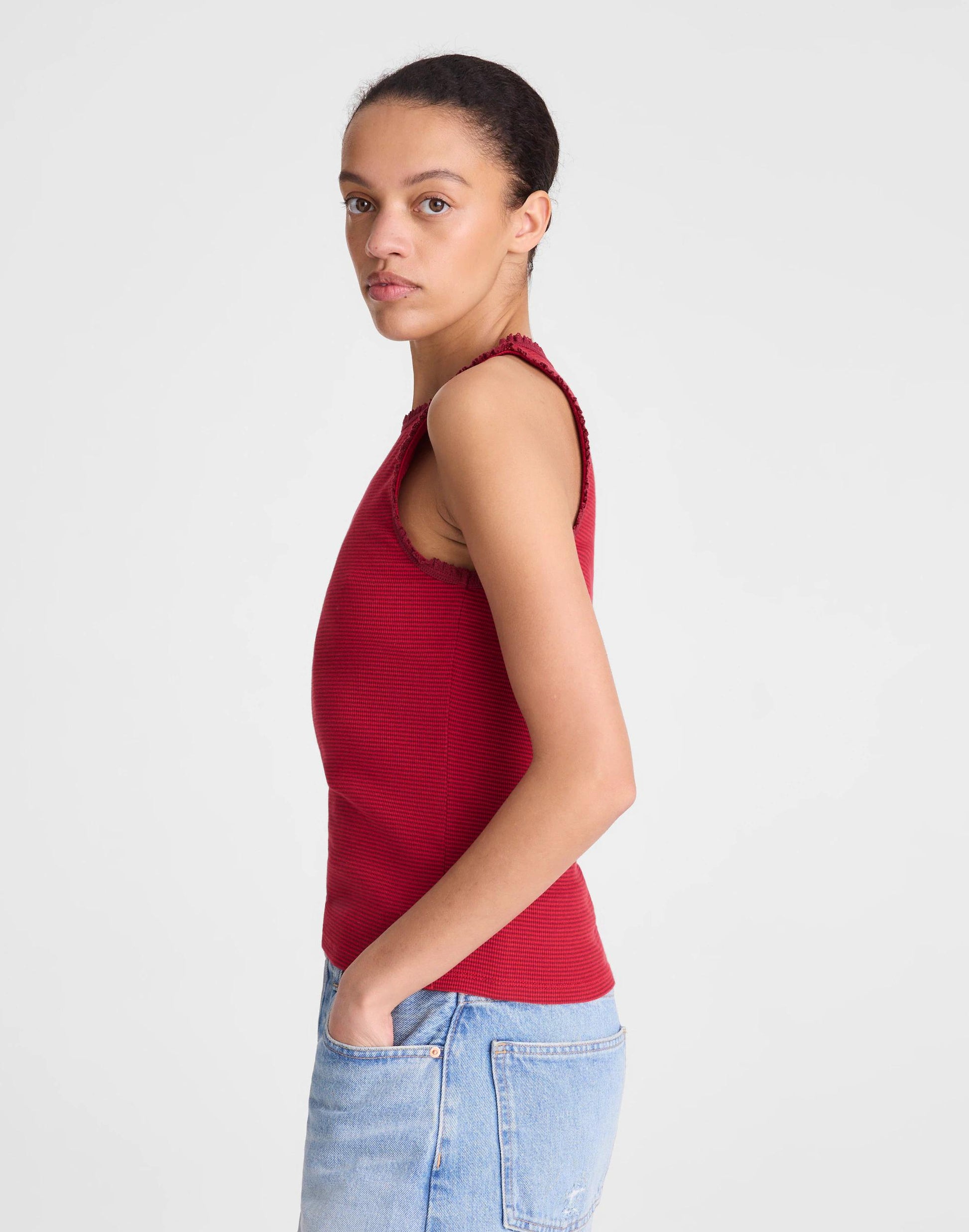 Lace-Trim Ribbed Tank Red Currant | Madewell
