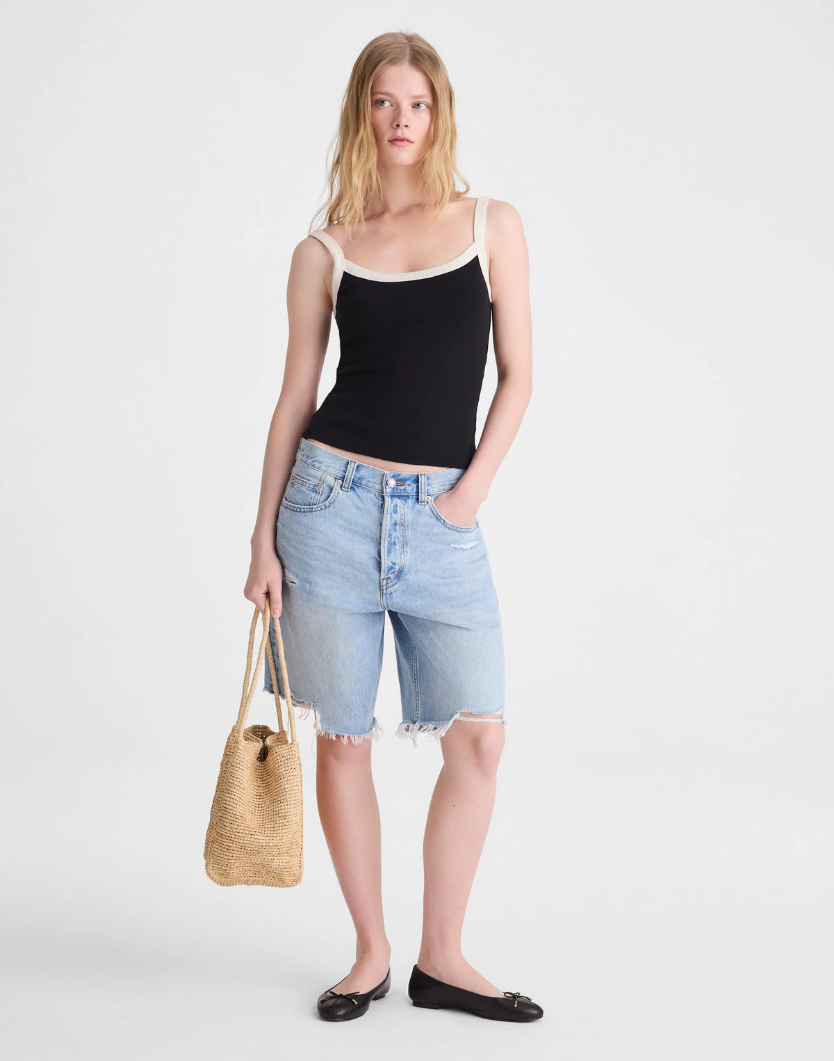 The '90s Cami in Compact Cotton Colorblock Black Ivory | Madewell
