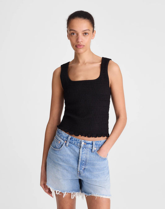 Smocked Scoopneck Tank Jet Black | Madewell