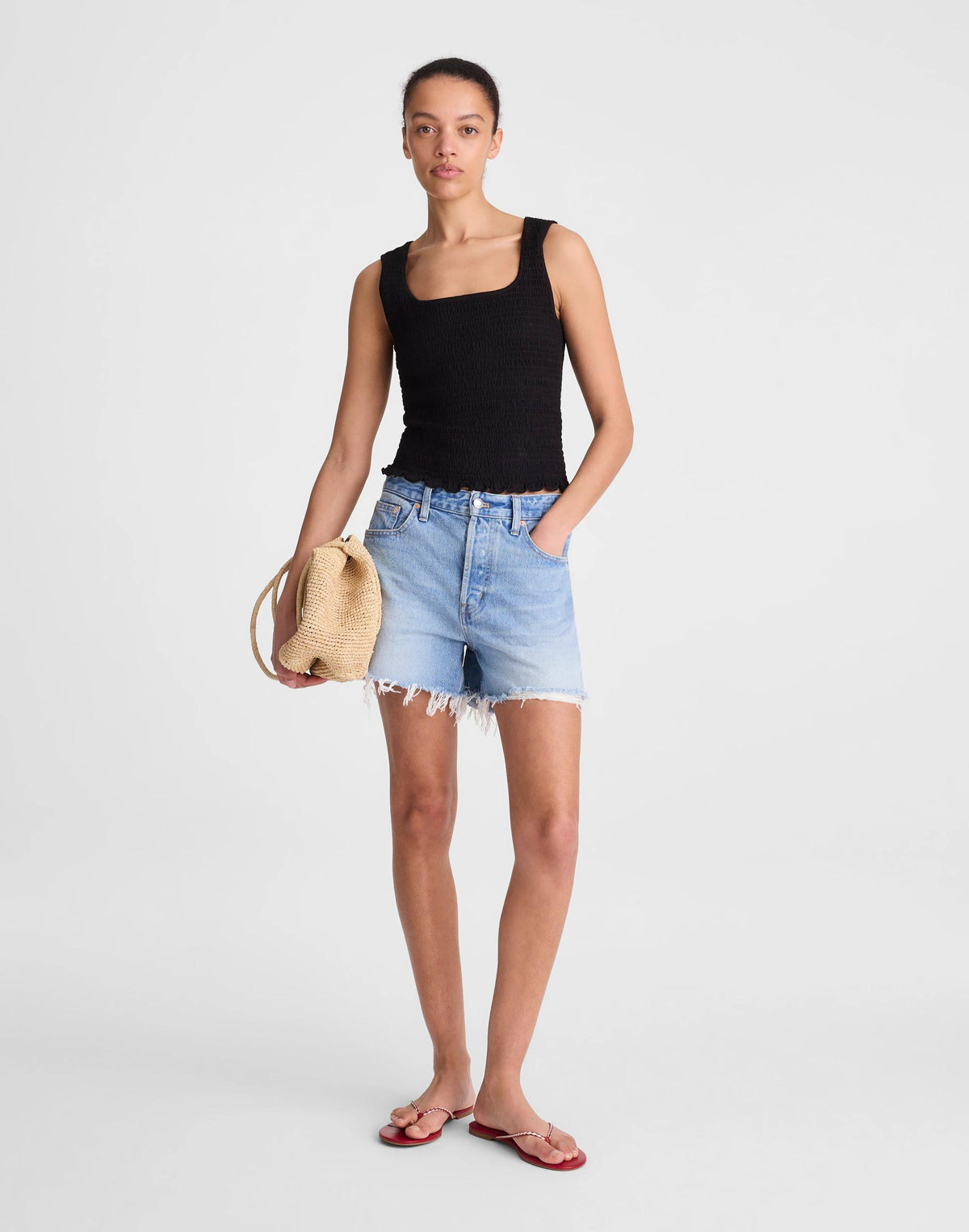 Smocked Scoopneck Tank Jet Black | Madewell
