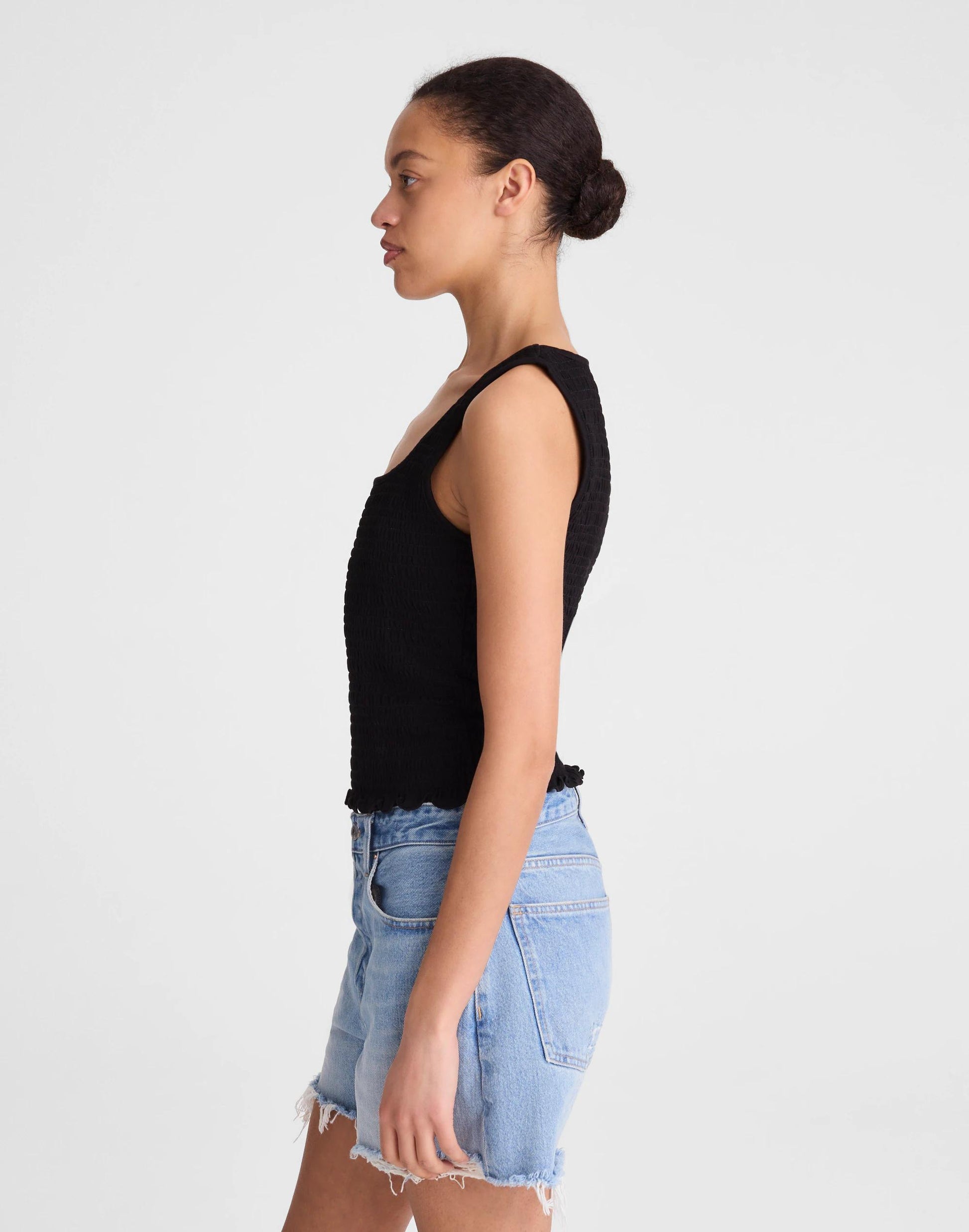 Smocked Scoopneck Tank Jet Black | Madewell