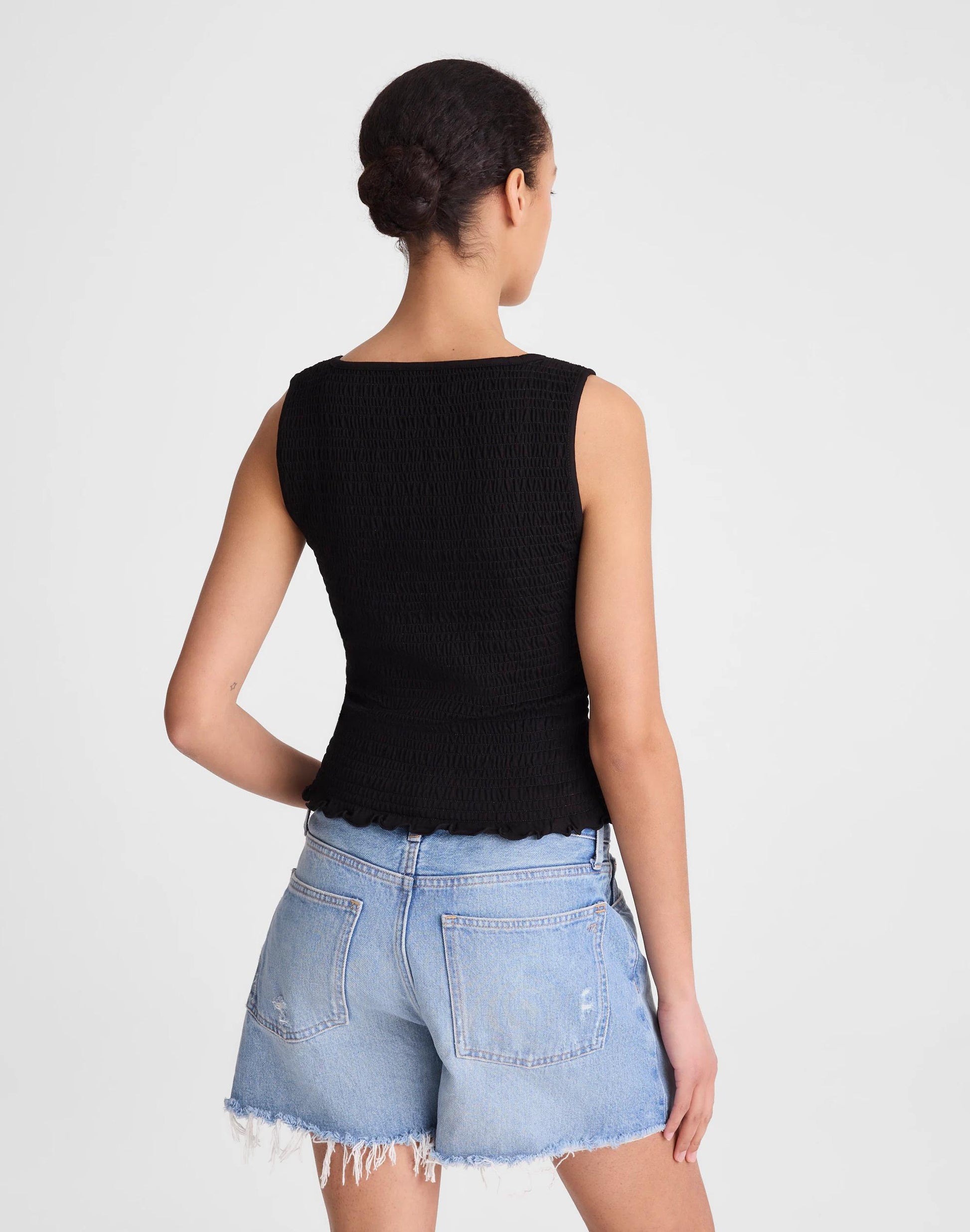 Smocked Scoopneck Tank Jet Black | Madewell