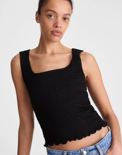 Smocked Scoopneck Tank Jet Black | Madewell