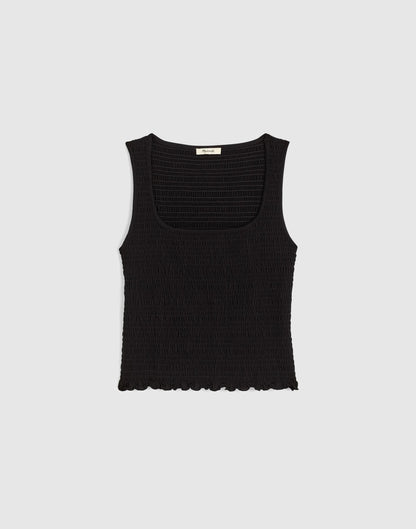 Smocked Scoopneck Tank Jet Black | Madewell
