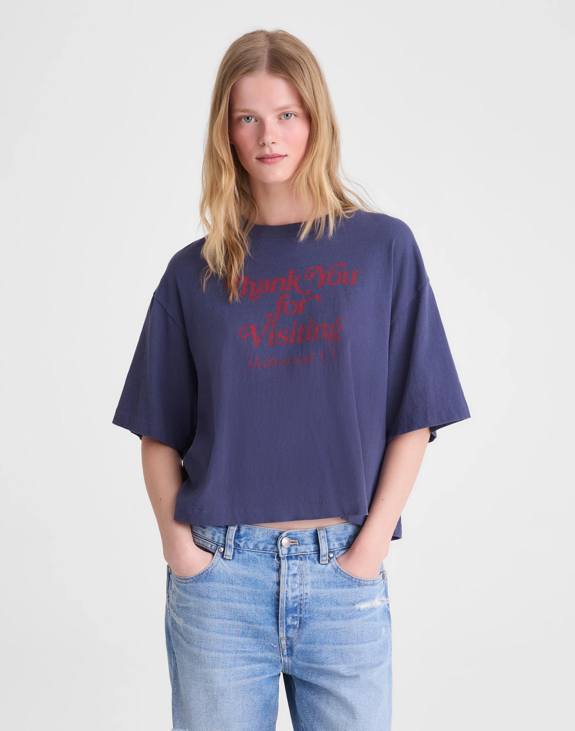 The Boxy Crop Tee in Allday Jersey Petrol Navy | Madewell