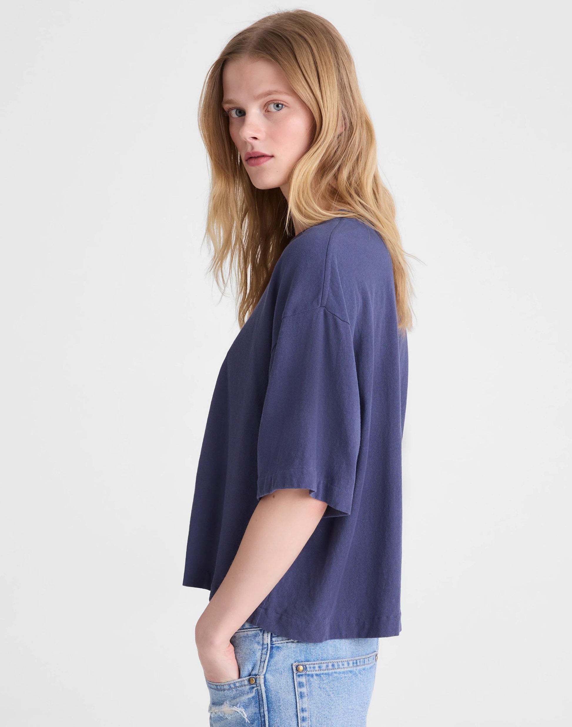 The Boxy Crop Tee in Allday Jersey Petrol Navy | Madewell