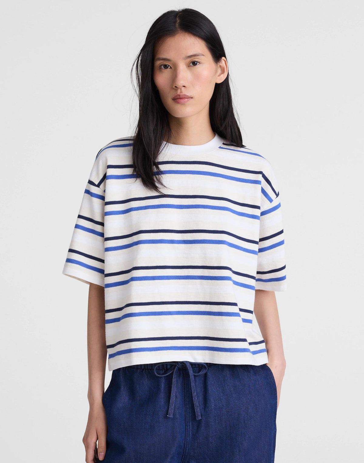 The Easy Crewneck Short-Sleeve Tee Variegated Slub Stripe | Madewell