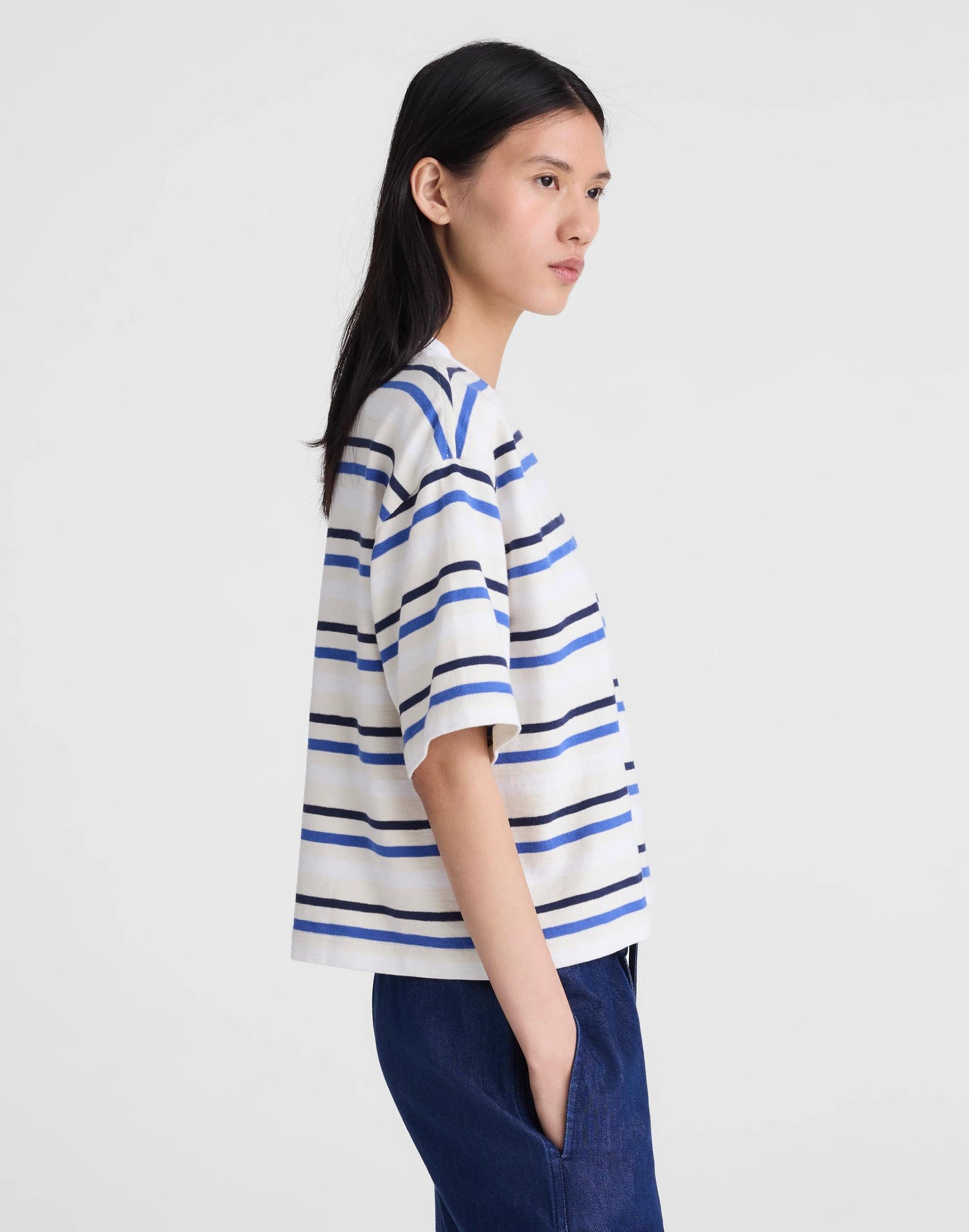 The Easy Crewneck Short-Sleeve Tee Variegated Slub Stripe | Madewell