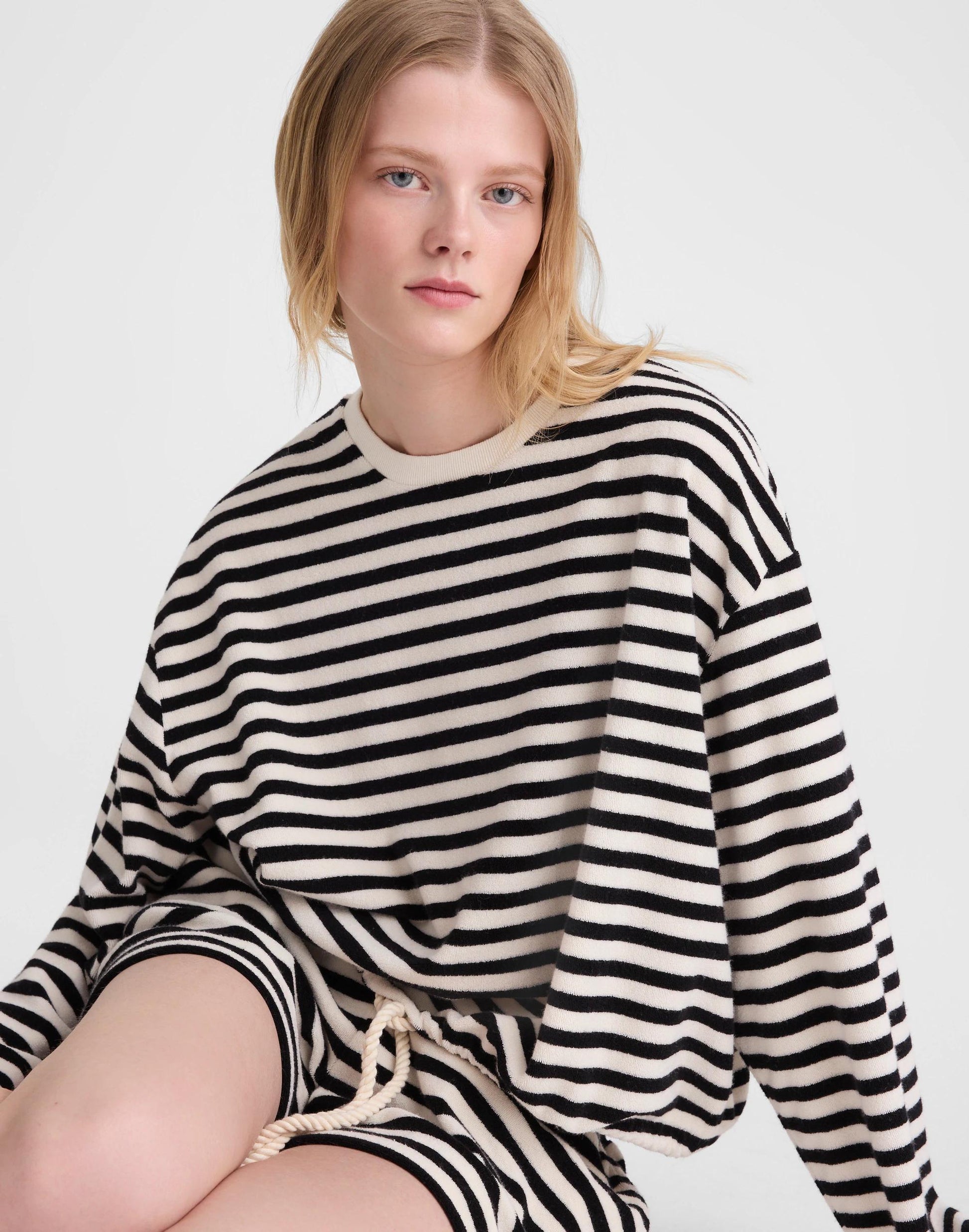 Tie-Waist Top in Terry Black Ivory | Madewell