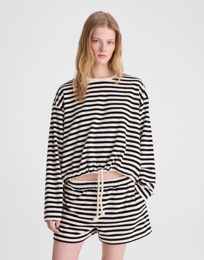 Tie-Waist Top in Terry Black Ivory | Madewell