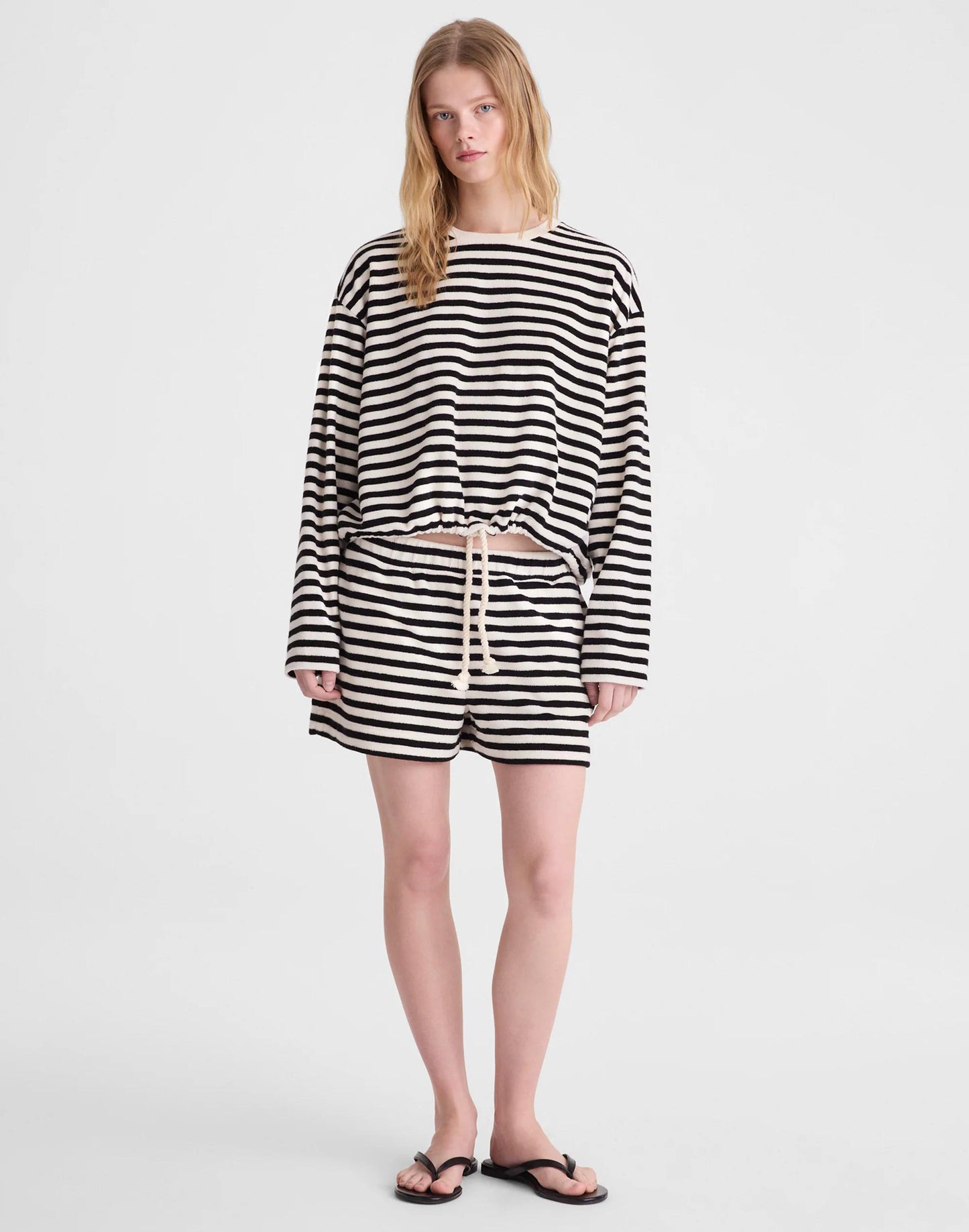 Tie-Waist Top in Terry Black Ivory | Madewell