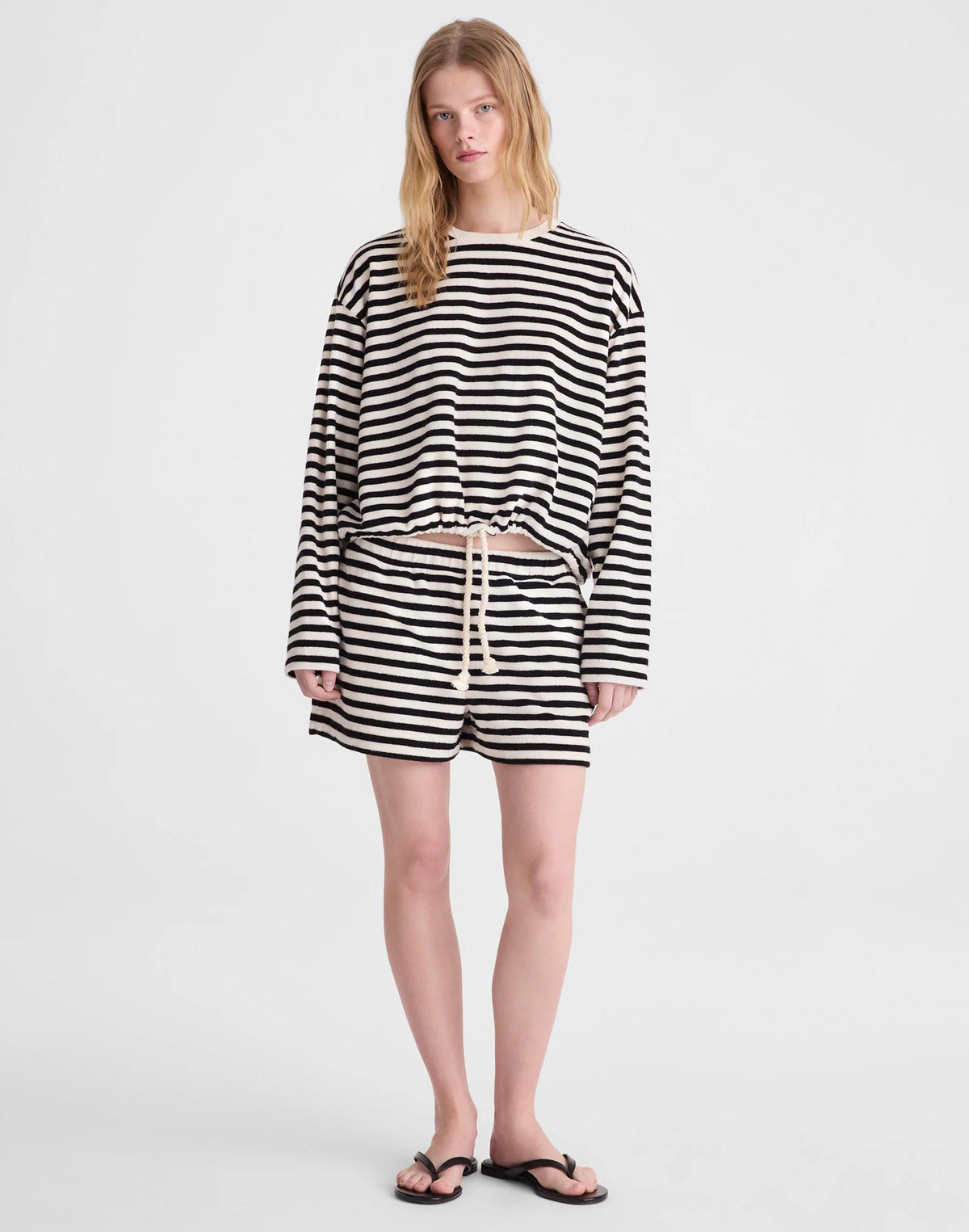 Tie-Waist Top in Terry Black Ivory | Madewell