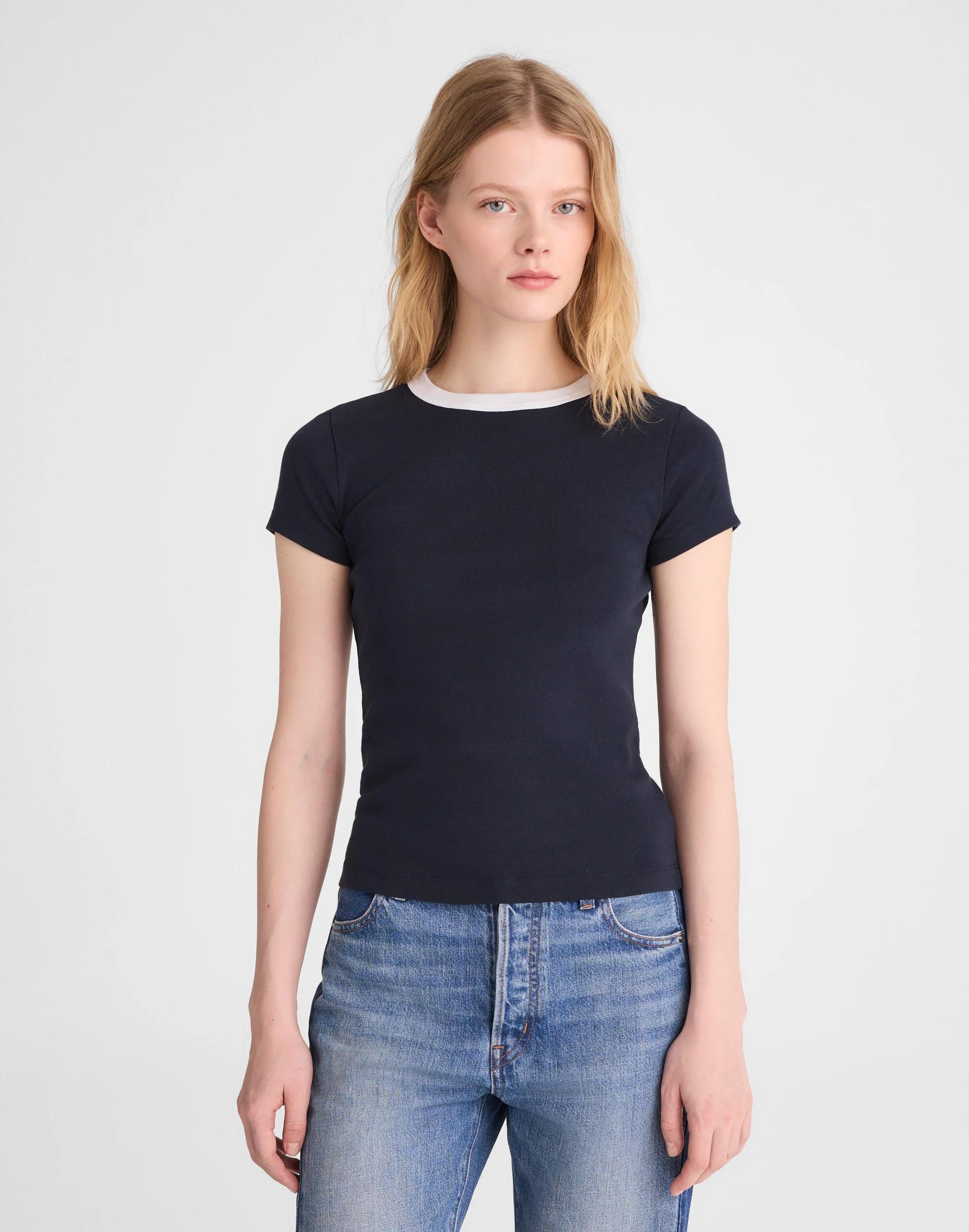 The '90s Crewneck Tee in Compact Cotton Retro Blue White | Madewell