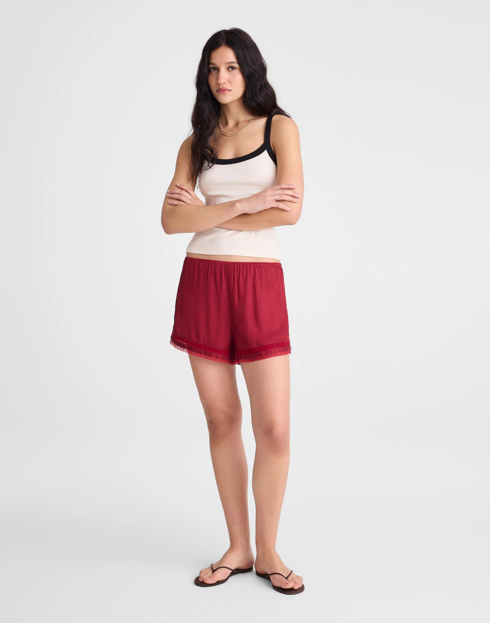 Lace-Trim Pull-On Shorts Red Currant | Madewell